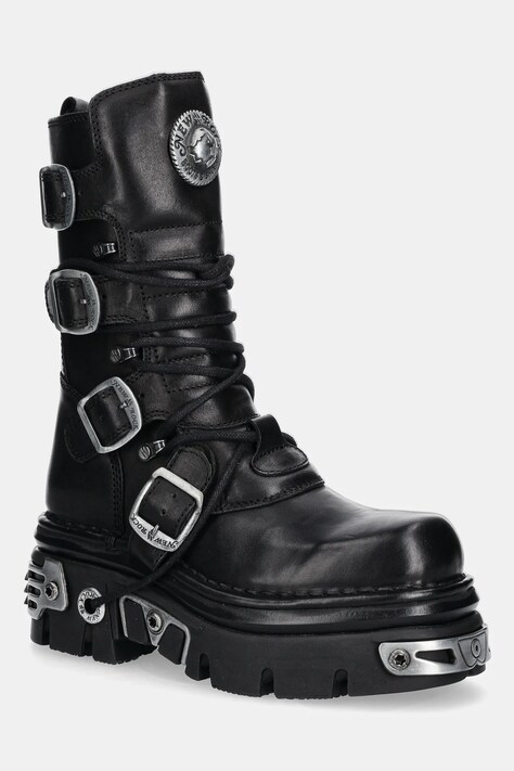 New Rock workery skórzane damskie kolor czarny na platformie M-373-S4