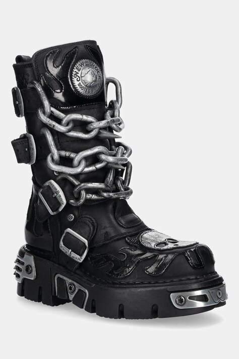 New Rock workery skórzane damskie kolor czarny na platformie M-727-S5