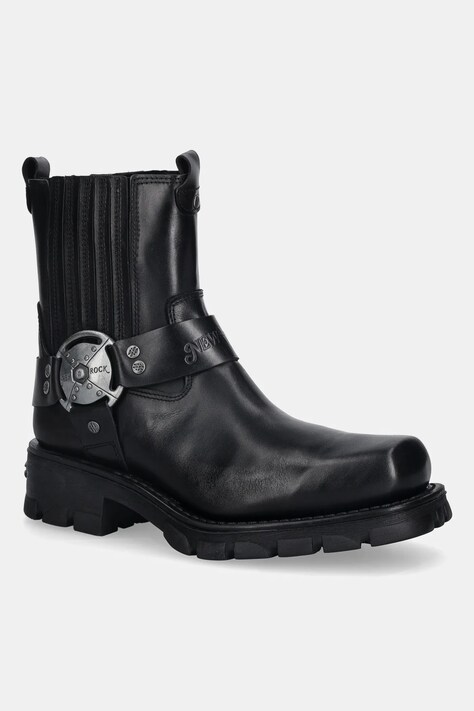 New Rock sztyblety skórzane Itali Negro, Motorcycle Negro damskie kolor czarny na płaskim obcasie M-7605-S1