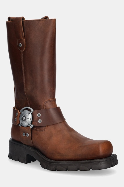 Кожаные сапоги New Rock Alaska Cuero, Motorcycle Marron цвет коричневый на плоском каблуке M-7610-C2