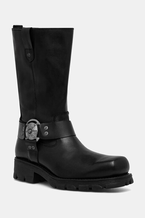 New Rock botki skórzane Itali Negro, Motorcycle Negro damskie kolor czarny na platformie M-7610-S1