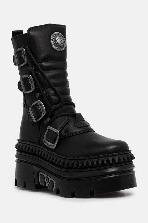 New Rock botki skórzane damskie kolor czarny na platformie M-WALL373-S15