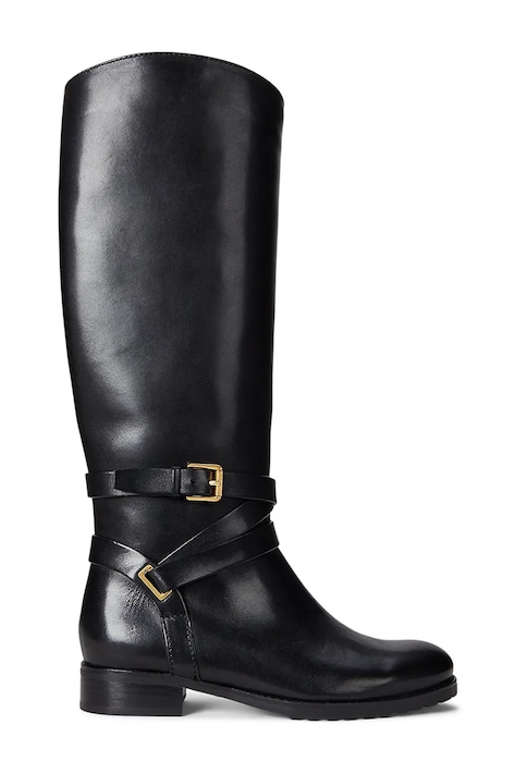 Lauren Ralph Lauren bőr csizma Collins Tll fekete, lapos talpú, 802967771001