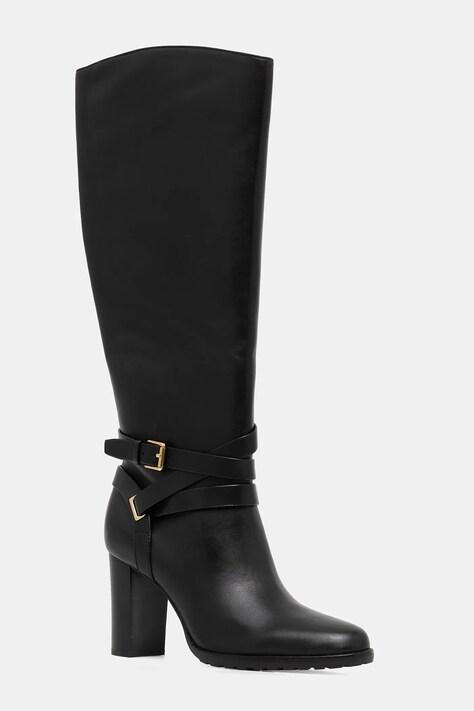 Lauren Ralph Lauren kozaki skórzane Cllns Tl Hl damskie kolor czarny na słupku 802967777001