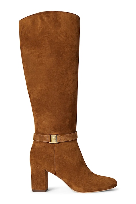 Lauren Ralph Lauren csizma velúrból Kellie Tl Hl barna, magassarkú, 802967843002