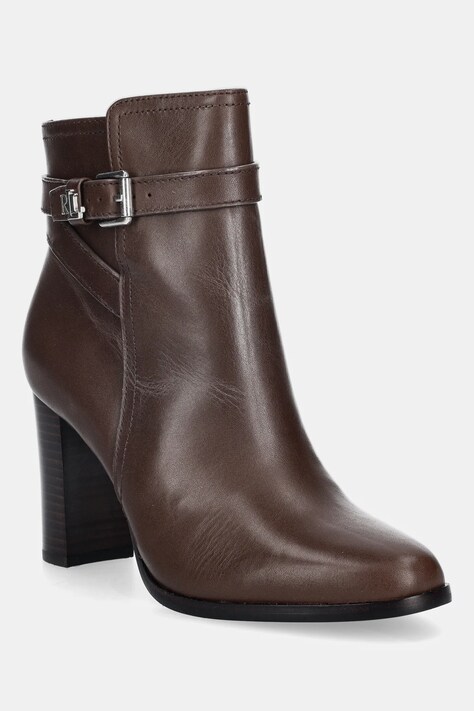 Lauren Ralph Lauren botki skórzane Brke Bt Hl 2 damskie kolor brązowy na słupku 802974475002