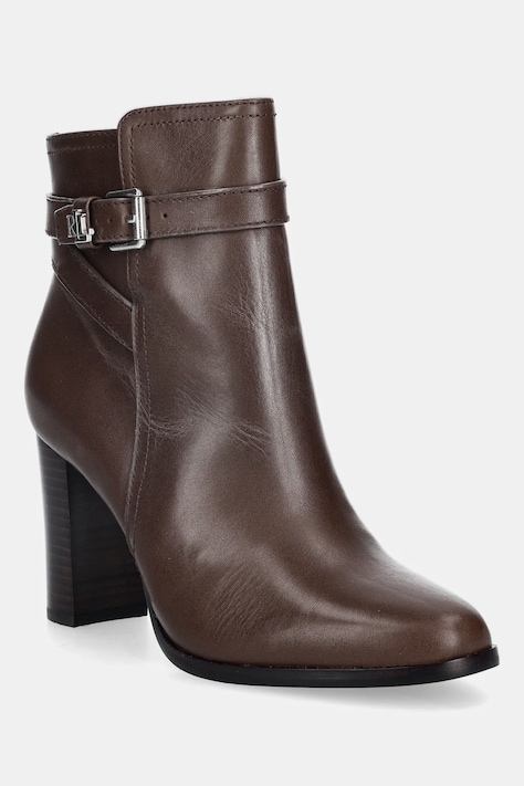Δερμάτινες μπότες Lauren Ralph Lauren Brke Bt Hl 2 γυναικείες, χρώμα: καφέ, 802974475002
