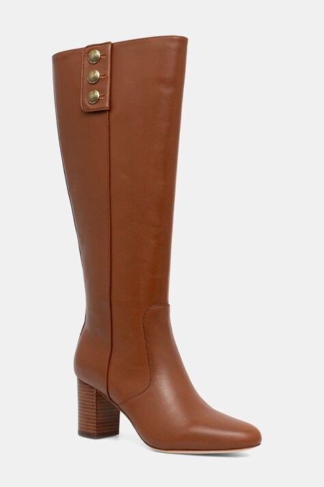 Lauren Ralph Lauren kozaki skórzane Kenndi Tl Hl damskie kolor brązowy na słupku 802977889001