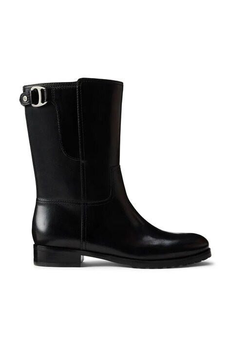 Kožené členkové topánky Lauren Ralph Lauren Tasha Mid čierna farba, na plochom podpätku, 802P06251001