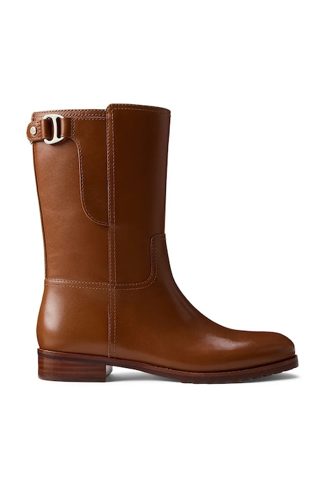 Lauren Ralph Lauren botki skórzane Tasha Mid damskie kolor brązowy na płaskim obcasie 802980069002
