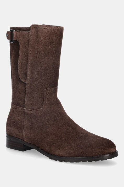 Lauren Ralph Lauren botki zamszowe Tasha Mid damskie kolor brązowy na płaskim obcasie 802980070002