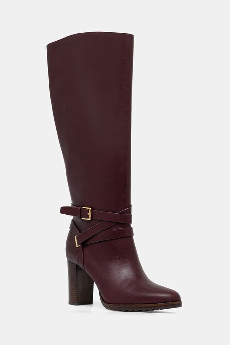 Кожаные сапоги Lauren Ralph Lauren Cllns Tl Hl цвет бордовый каблук кирпичик 802974386003