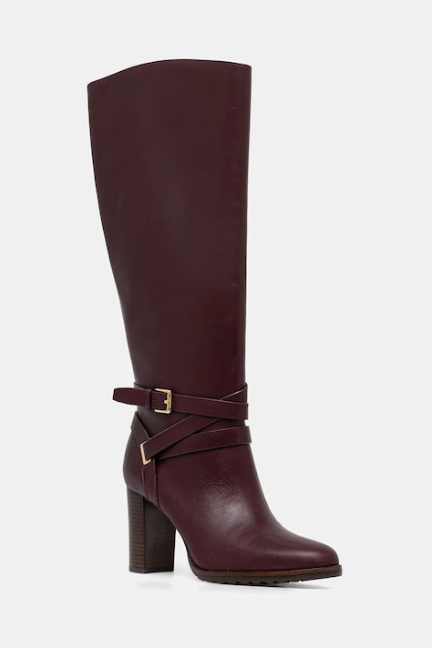 Lauren Ralph Lauren ghete de piele Cllns Tl Hl culoarea bordo, cu toc drept, 802974386003