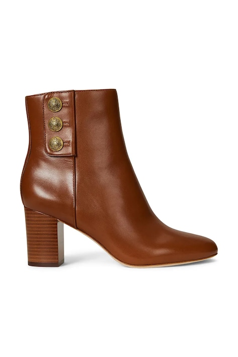 Kožené kotníkové boty Lauren Ralph Lauren Kenndi Bt Hl dámské, hnědá barva, na podpatku, 802980064001