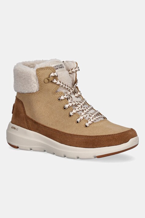 Skechers botki zamszowe GLACIAL ULTRA - AUTUMN DAYS kolor brązowy na płaskim obcasie lekko ocieplone 144206