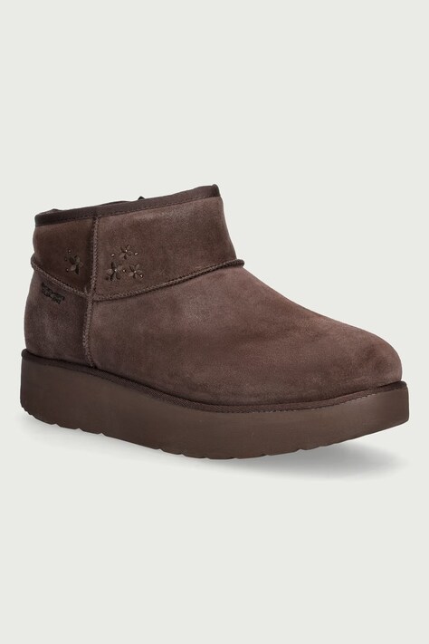 Skechers KEEP COZY śniegowce damskie skórzane brązowe 169143