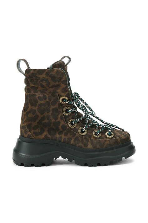 Kurt Geiger London botki zamszowe Kensington Hiker damskie kolor brązowy na płaskim obcasie 4991835289