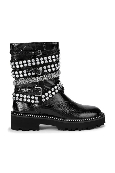 Usnjeni gležnarji Kurt Geiger London Multi Strap Flat Boot ženski, črna barva, 4994309419