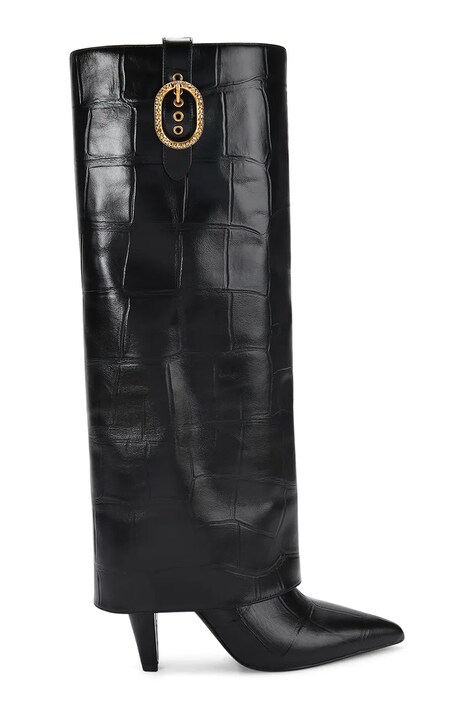 Kurt Geiger London kozaki skórzane Fold Over Tall Boot damskie kolor czarny na słupku 5022300419