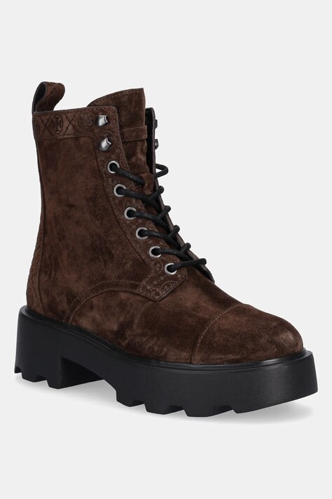 Workers σουέτ Tory Burch T Monogram Lug Ankle Boot χρώμα: καφέ, 178110.200
