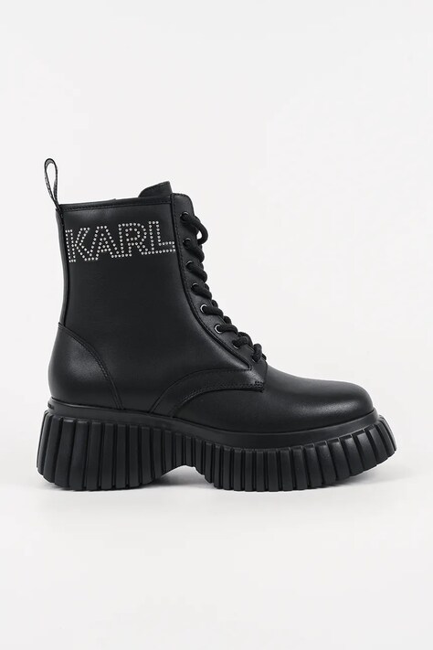 Karl Lagerfeld botki skórzane KREEPER WEDGE damskie kolor czarny na platformie KL44475