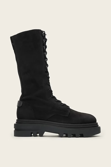Gležanjače od nubuk kože AllSaints JAY BOOT boja: crna, ravni potplat, W062FD
