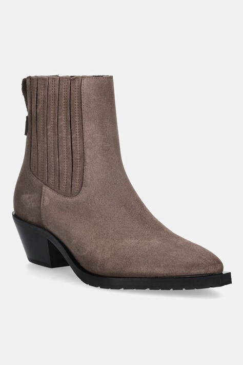 AllSaints sztyblety zamszowe MARCIE SUEDE BOOT damskie kolor brązowy na słupku W018FD