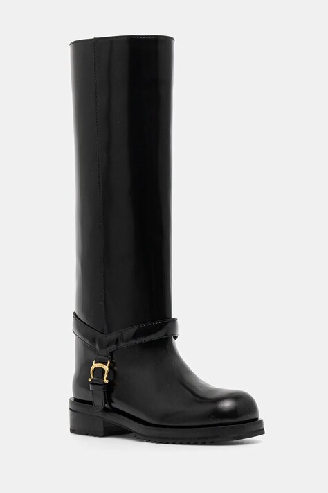 Кожени ботуши Pollini в черно с равна подметка PA26154G0NPC0000