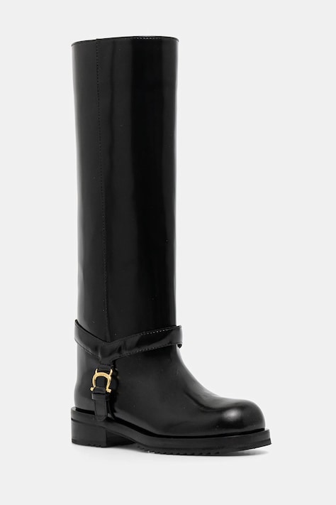 Кожаные сапоги Pollini цвет чёрный на плоском каблуке PA26154G0NPC0000