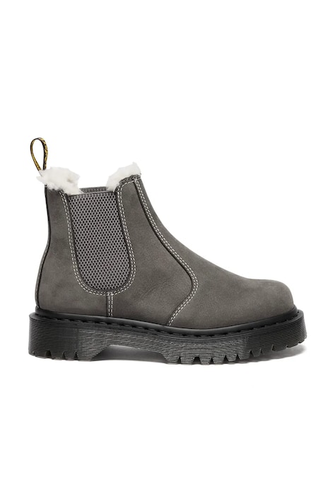 Dr. Martens sztyblety zamszowe 2976 Bex Fur Lined damskie kolor szary na platformie lekko ocieplone DM41420020