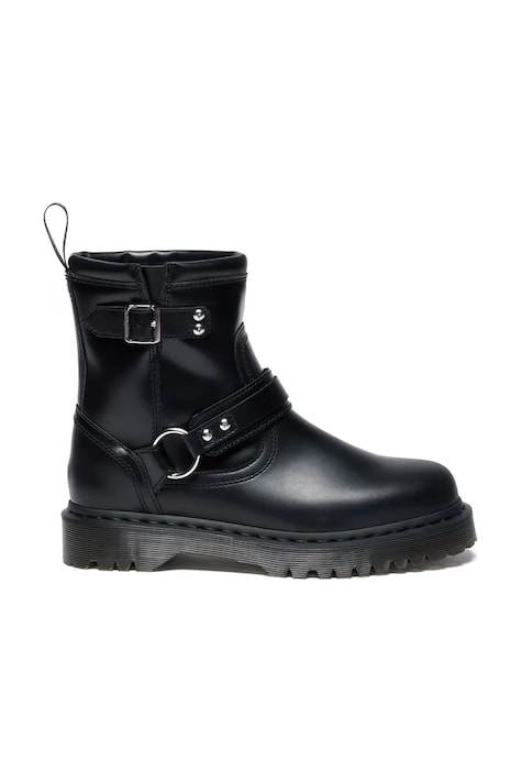Dr. Martens botki skórzane Anistone Harness damskie kolor czarny na płaskim obcasie DM42583001