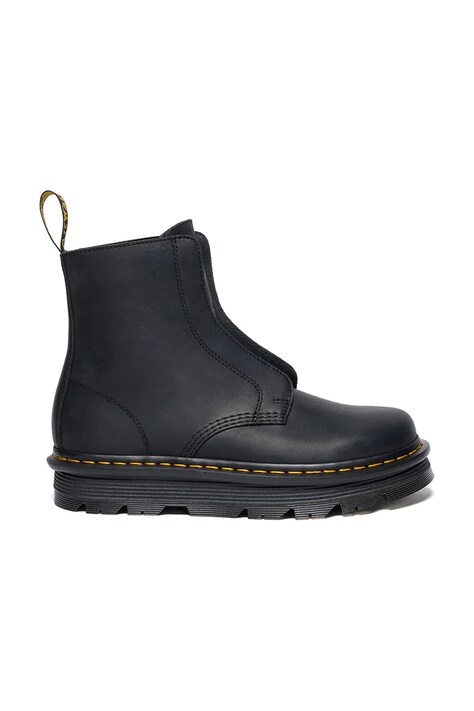 Dr. Martens botki skórzane ZebZag Laceless damskie kolor czarny na płaskim obcasie lekko ocieplone DM42653001