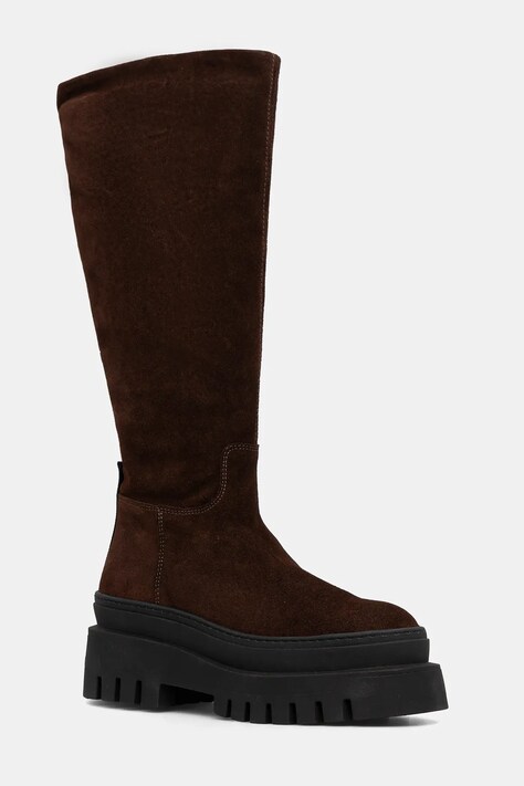 Steve Madden kozaki zamszowe Chipp damskie kolor brązowy na platformie 11004664
