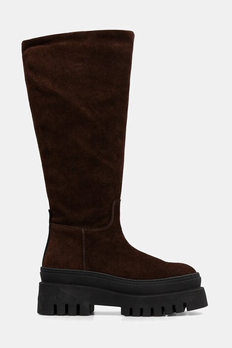 Steve Madden kozaki zamszowe Chipp damskie kolor brązowy na platformie 11004664