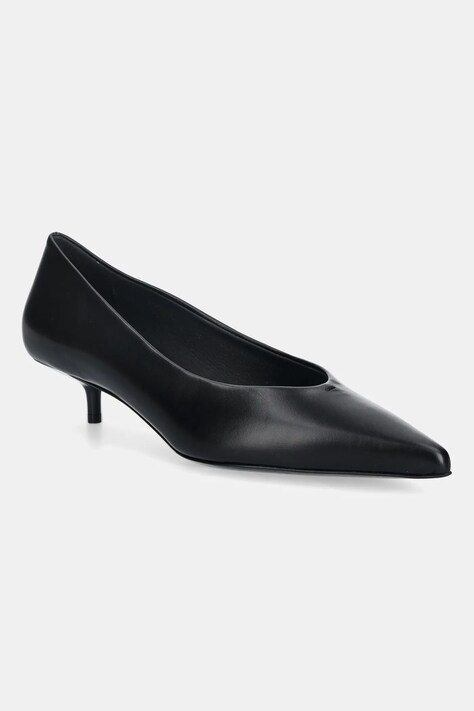 Max Mara szpilki skórzane KITTENPUMP kolor czarny na niskim obcasie 2524526131600