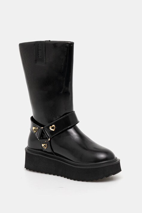 Love Moschino botki skórzane damskie kolor czarny na platformie JA24476I0NJD0000