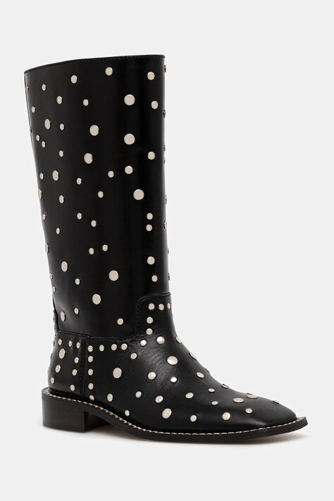 Wales Bonner botki skórzane Studded Boot damskie kolor czarny na płaskim obcasie WBW45001A.22020.999
