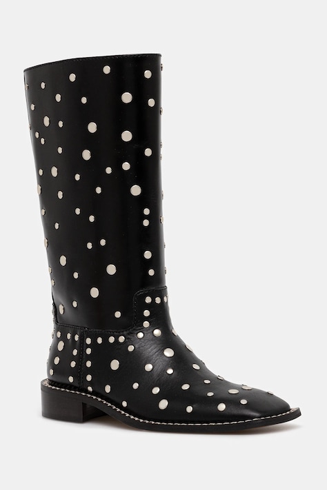 Wales Bonner botki skórzane Studded Boot damskie kolor czarny na płaskim obcasie WBW45001A.22020.999