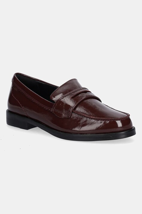 Clarks Originals mokasyny skórzane Straven Edge damskie kolor bordowy na płaskim obcasie 26184847