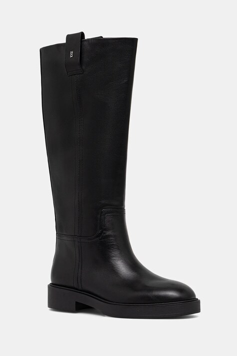 Nokwol kozaki skórzane Jose Black Leather damskie kolor czarny na płaskim obcasie Jose Black Leather