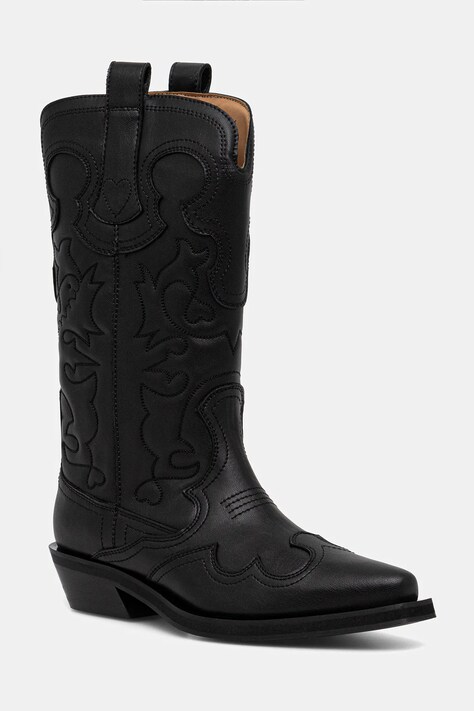 GANNI kowbojki Mid Shaft Embroidered Western Boot damskie kolor czarny na słupku S3110