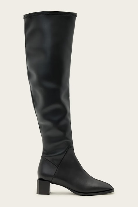AllSaints kozaki skórzane Avril Knee High Boot damskie kolor czarny na słupku W014FC