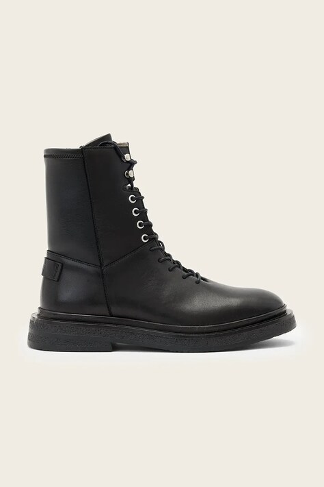 AllSaints workery skórzane Escher Lace Up Boot damskie kolor czarny na płaskim obcasie W084FD