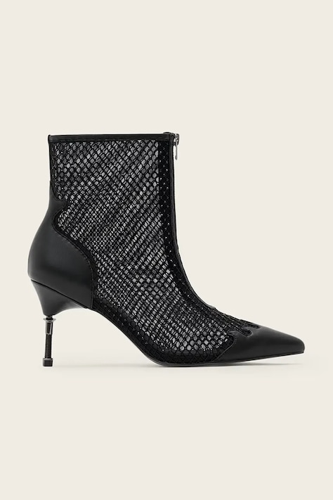 AllSaints botki Natasha Mesh Boot damskie kolor czarny na szpilce W076FD