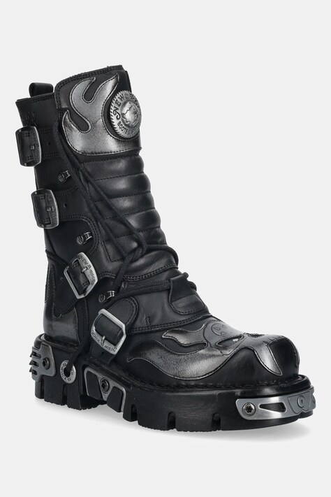 New Rock botki skórzane damskie kolor czarny na platformie M.107.S2