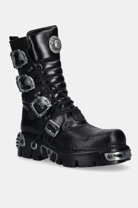 New Rock botki skórzane kolor czarny na platformie M.391.S1