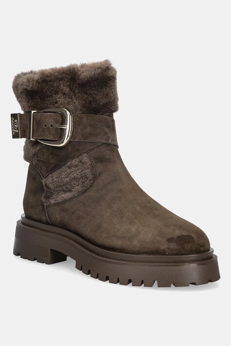 Steve Madden botki Lodge damskie kolor brązowy na płaskim obcasie lekko ocieplone 11004980