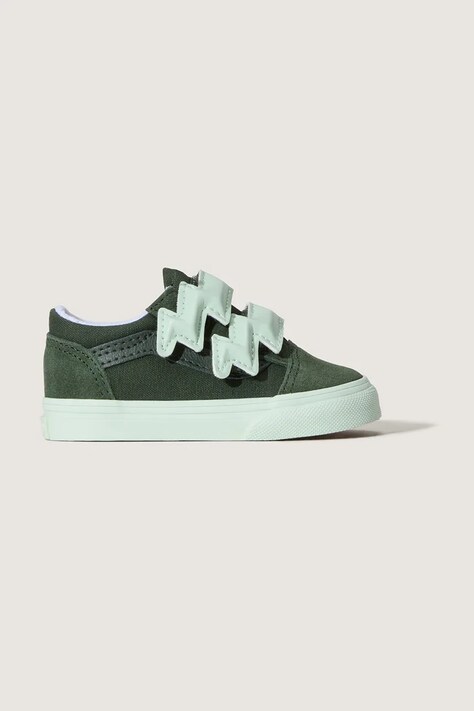 Dětské semišové tenisky Vans Old Skool V Bolt Strap zelená barva, VN000D1BEMU1