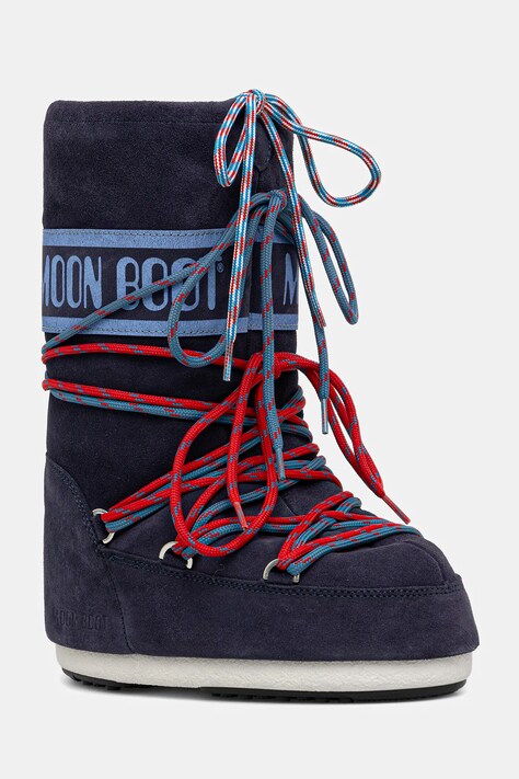 Moon Boot buty zimowe zamszowe dziecięce MB ICON SUEDE LACES kolor granatowy 80D1403050