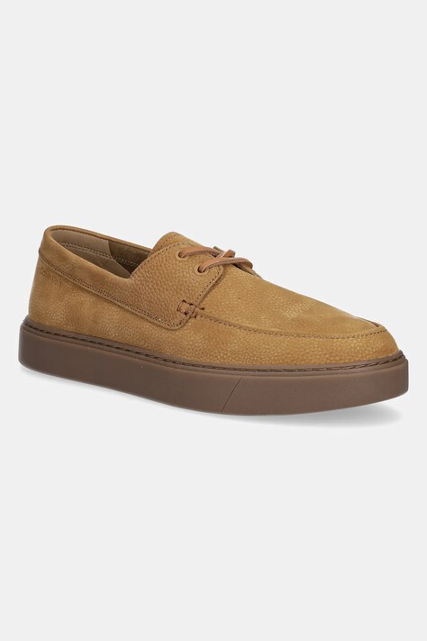 Мокасины из нубука Calvin Klein HYBRID LACE UP BOAT NU цвет коричневый HM0HM01892
